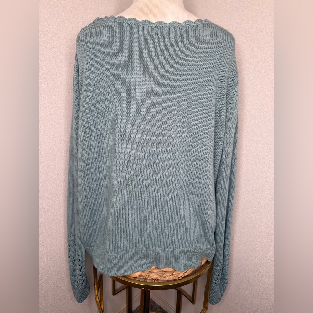 Sundance Cardigan Dover Pointelle Knit Dusty Blue Teal buttoned Cardi sweater - Picture 6 of 8